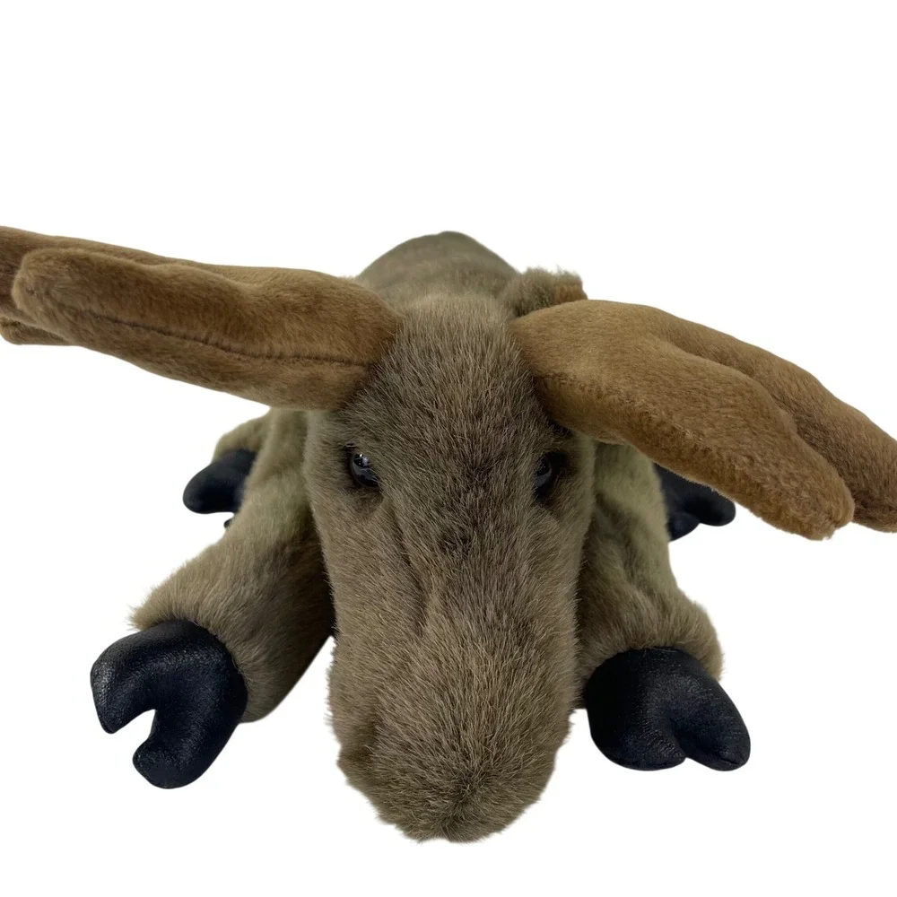 JAAG Plush Moose Stuffed Animal Brown Soft Forest Wildlife Lying Down 12 Inch